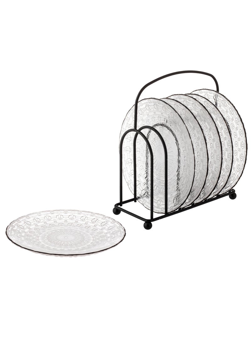 Dania A set of glass dessert plates with a metal stand, 6 pieces The plate size is 15 cm  - Image 2