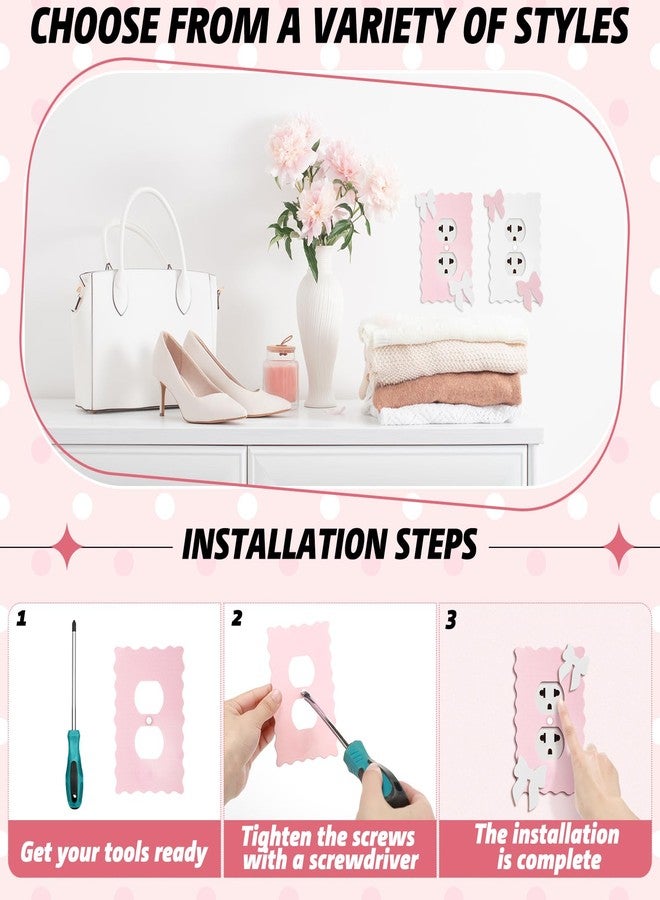 Relaxweex 2 Pcs Pink Bows Decorative Light Switch Cover Wall Plate Cover Pink Outlet Covers Faceplates Receptacle for Bedroom Bathroom Home Decor - Image 4