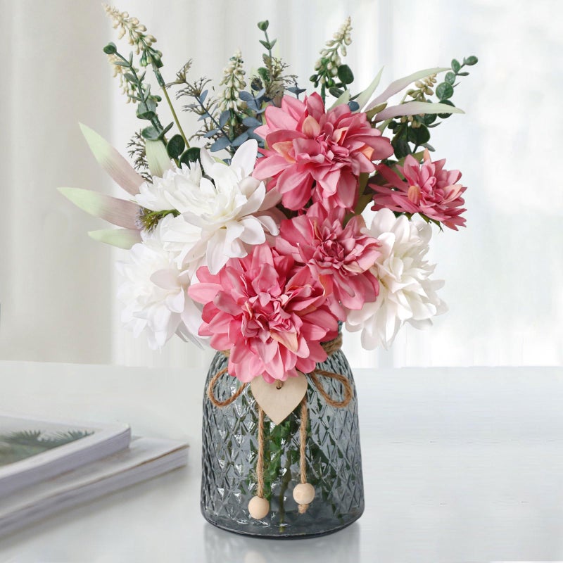 Leftover Faux Flowers in Vase,Artificial Flowers in Vase,Table Centerpieces for Dining Room,Flower Centerpieces for Tables,Fake Flowers with Vase,Kitchen Table Decor,Coffee Table Decor - Image 1