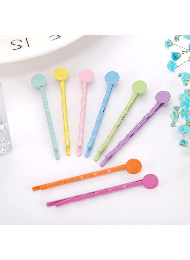 ccHuDE 80 Pcs Blank Tray Hair Pins Colorful Metal Bobby Pins Hair Styling Pins Flat Pads Bobby Pins Decorative Hair Pins for DIY - Image 2
