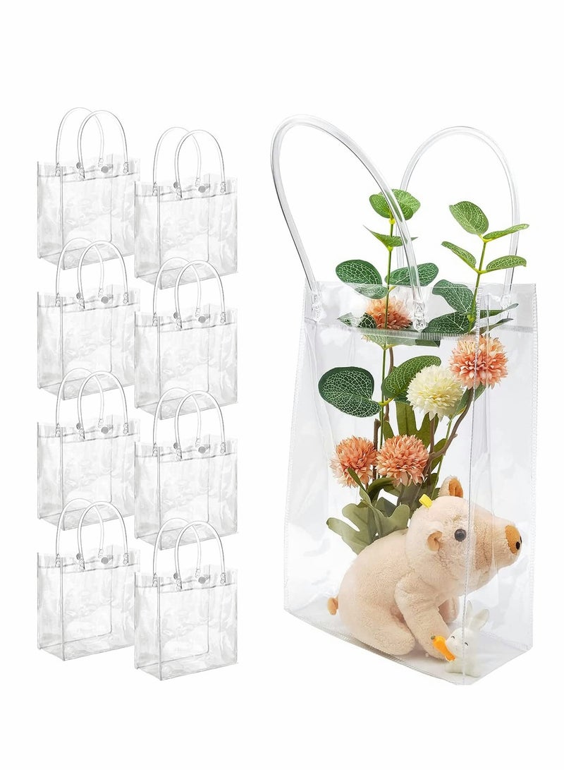 Excefore Clear PVC Gift Bags Reusable Transparent Shopping Bag Gift Wrap Tote with Handles for Wedding Flowers Birthday Valentines Day Party Bags 15 x 7 x 16cm(10Pcs) - Image 1