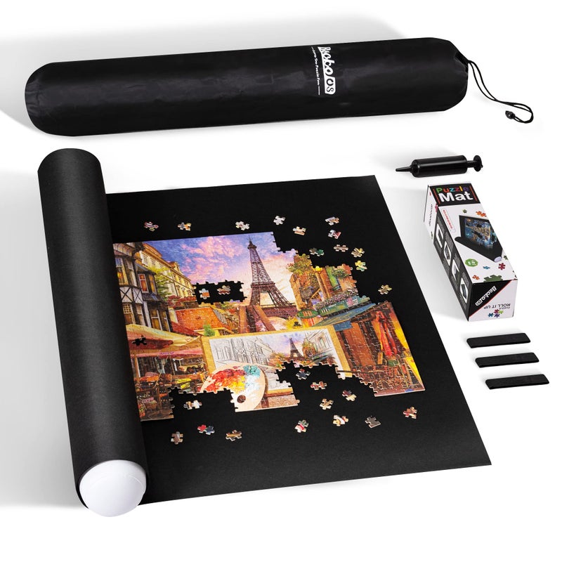 Becko US 2000 Piece Jigsaw Puzzle Mat Roll Up with Black Pump  Drawstring Storage Bag Black Felt Mat for Easy Transport  Storage Portable Puzzle Saver for 2000 1500 1000 Pieces Jigsaw Puzzles - Image 4