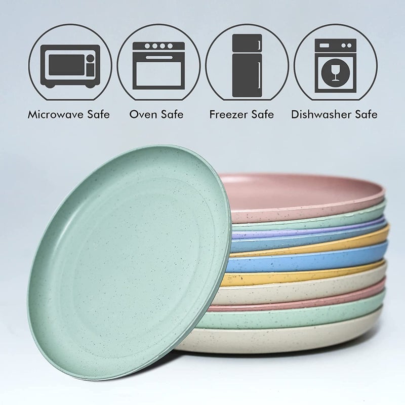 SHECIPIN 12 PACK 6 Inches Lightweight Mini Wheat Straw Plates,Reusable Plate Set Dishwasher & Microwave Safe,Unbreakable Deep Dinner Plates, Plastic Plates Reusable,They are easy to clean BPA free - Image 5