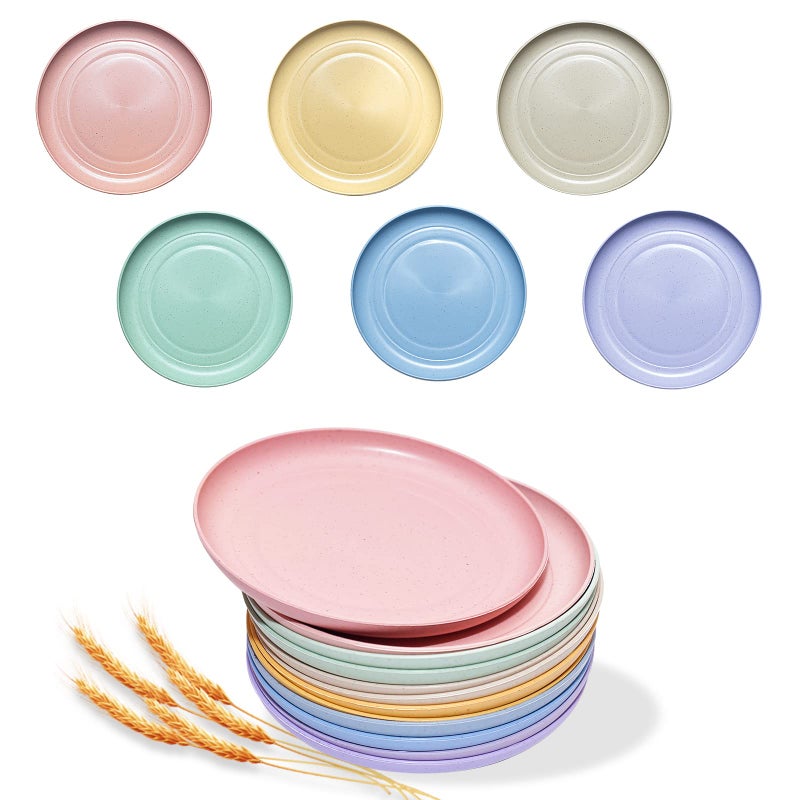 SHECIPIN 12 PACK 6 Inches Lightweight Mini Wheat Straw Plates,Reusable Plate Set Dishwasher & Microwave Safe,Unbreakable Deep Dinner Plates, Plastic Plates Reusable,They are easy to clean BPA free - Image 1