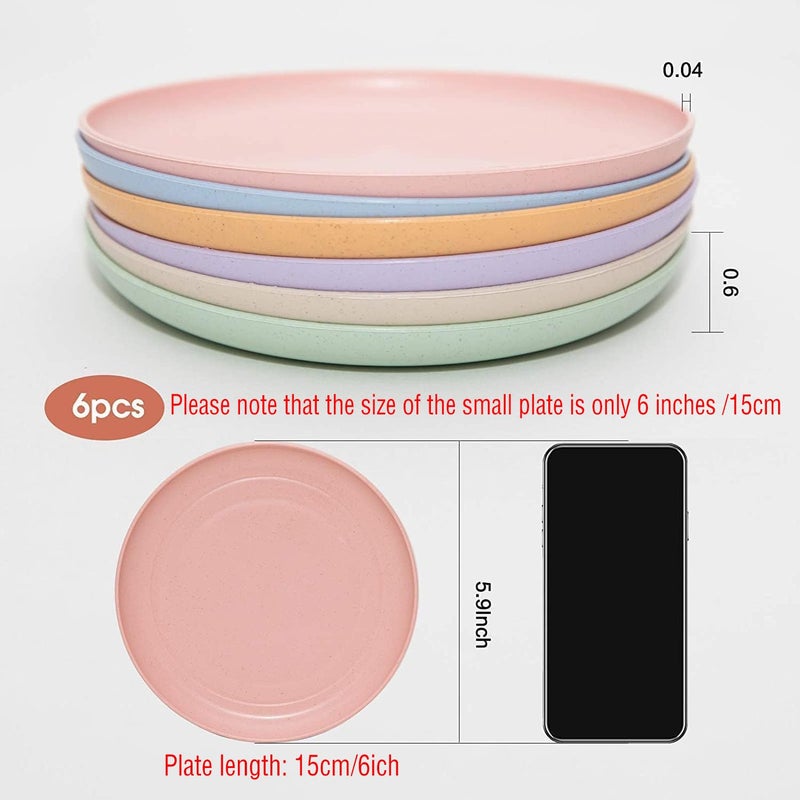 SHECIPIN 12 PACK 6 Inches Lightweight Mini Wheat Straw Plates,Reusable Plate Set Dishwasher & Microwave Safe,Unbreakable Deep Dinner Plates, Plastic Plates Reusable,They are easy to clean BPA free - Image 2