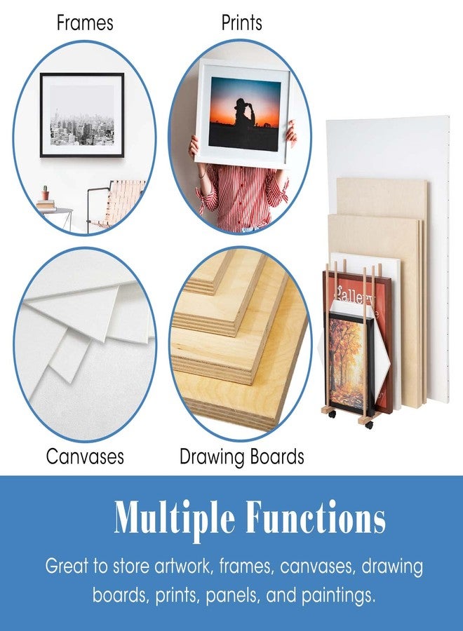 Somime Large Art Storage Rack with Four Caster Wheels - Wooden Canvas Storage Stand Can Well Hold Up to 60" Drawing Boards, Prints, Panels, Paintings, and Artworks Display - Image 5