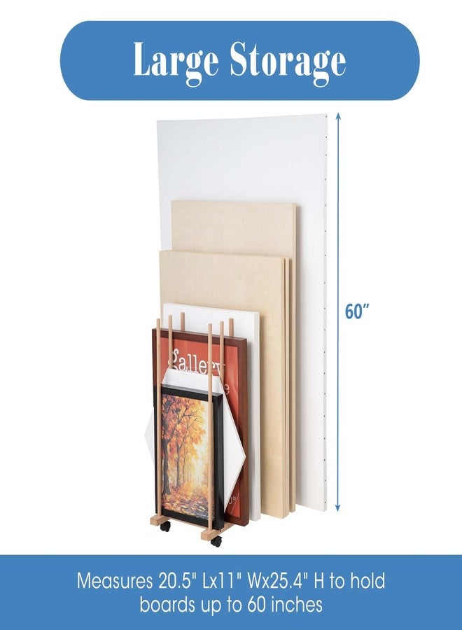 Somime Large Art Storage Rack with Four Caster Wheels - Wooden Canvas Storage Stand Can Well Hold Up to 60" Drawing Boards, Prints, Panels, Paintings, and Artworks Display - Image 2