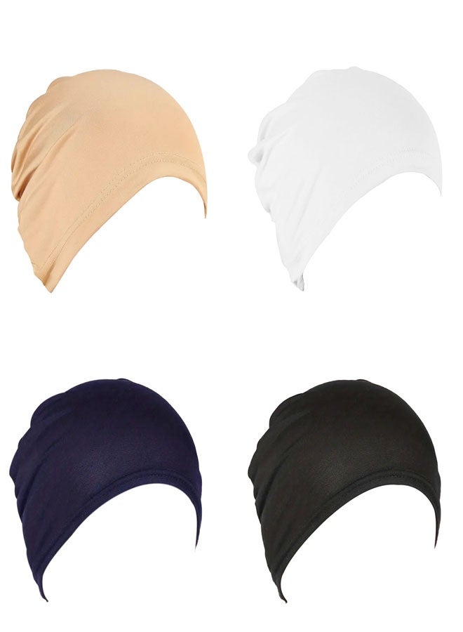 HAWAWA 4pcs Stretchy Turban Beanie for Women Polyester Stretch Head Scarf Beanie Skull Cover Cap Headwrap Headwear, Assorted Colors - Image 1