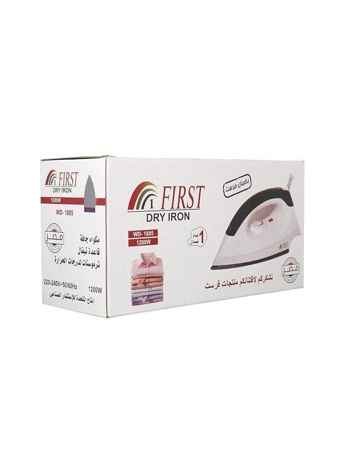 first - First Electric Clothes Iron - Model WD-1885 - 1200 Watts - Black and White - Image 1