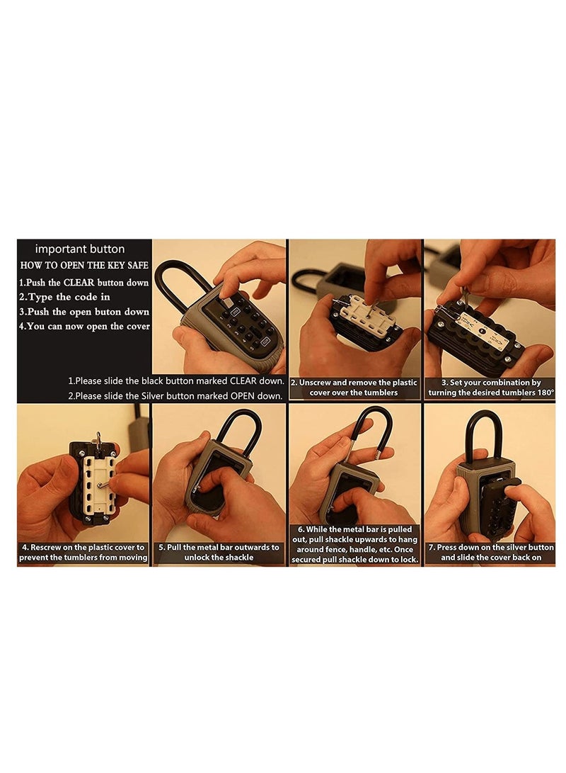 Excefore Key Safe, Portable Weatherproof Lock Box for Keys Outdoor with Removable Shackle, Hangable Combination Key Lock Box for Home Office Garage School Airbnb to Share  - Image 4