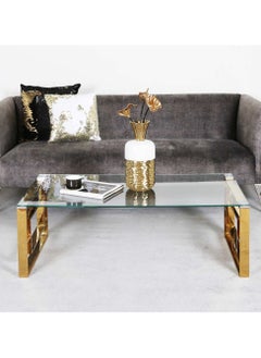 VANITY LIVING VANITY LIVING Coffee Table for Living Room Modern Tempered Glass Tabletop with Verona Gold Sturdy Stainless Steel Frame Centre Table for Dining Room  - Image 1