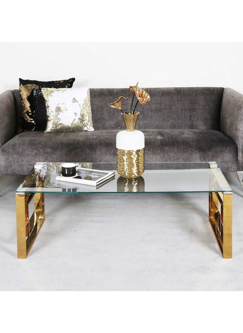 VANITY LIVING VANITY LIVING Coffee Table for Living Room Modern Tempered Glass Tabletop with Verona Gold Sturdy Stainless Steel Frame Centre Table for Dining Room  - Image 1