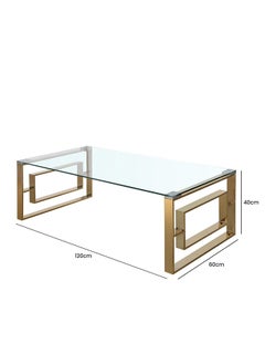VANITY LIVING VANITY LIVING Coffee Table for Living Room Modern Tempered Glass Tabletop with Verona Gold Sturdy Stainless Steel Frame Centre Table for Dining Room  - Image 2