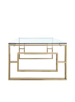 VANITY LIVING VANITY LIVING Coffee Table for Living Room Modern Tempered Glass Tabletop with Verona Gold Sturdy Stainless Steel Frame Centre Table for Dining Room  - Image 4