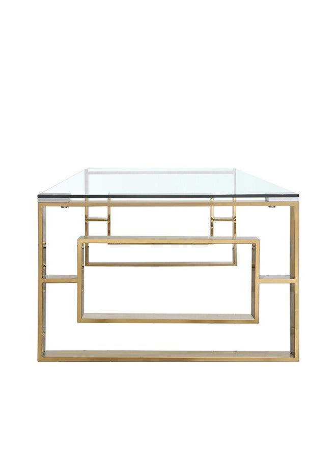 VANITY LIVING VANITY LIVING Coffee Table for Living Room Modern Tempered Glass Tabletop with Verona Gold Sturdy Stainless Steel Frame Centre Table for Dining Room  - Image 4