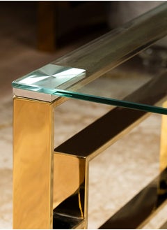 VANITY LIVING VANITY LIVING Coffee Table for Living Room Modern Tempered Glass Tabletop with Verona Gold Sturdy Stainless Steel Frame Centre Table for Dining Room  - Image 3