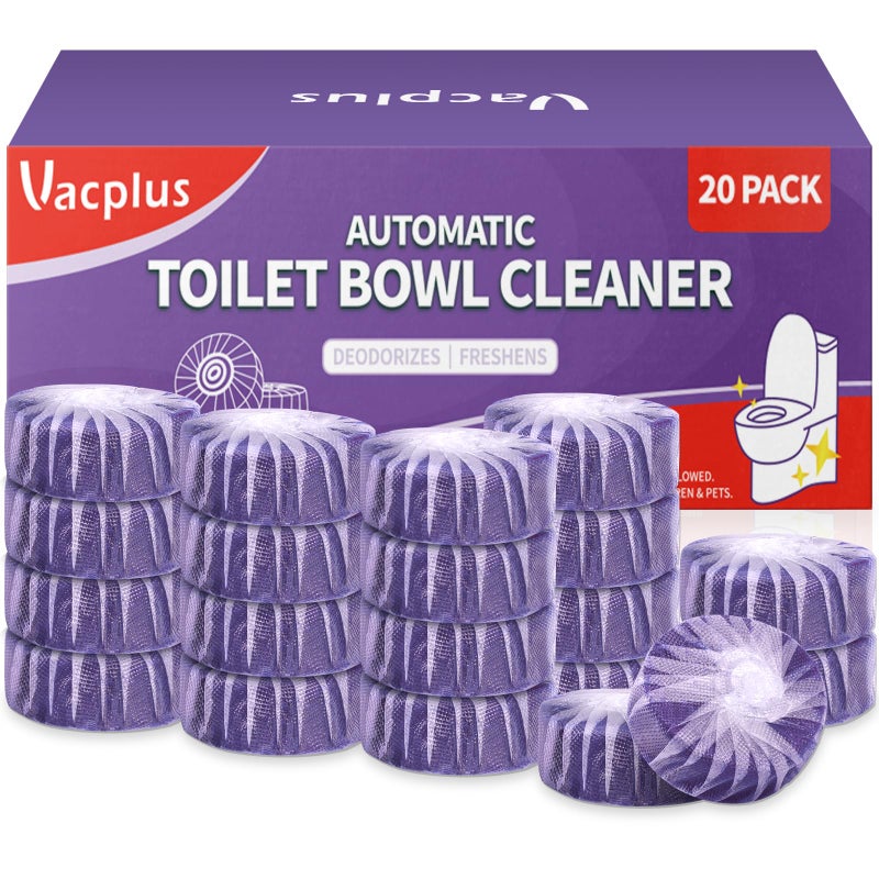 Vacplus Toilet Bowl Cleaners - 20 Pack Long-Lasting Toilet Cleaner Tablets, Prevent Stains & Deodorize, Purple