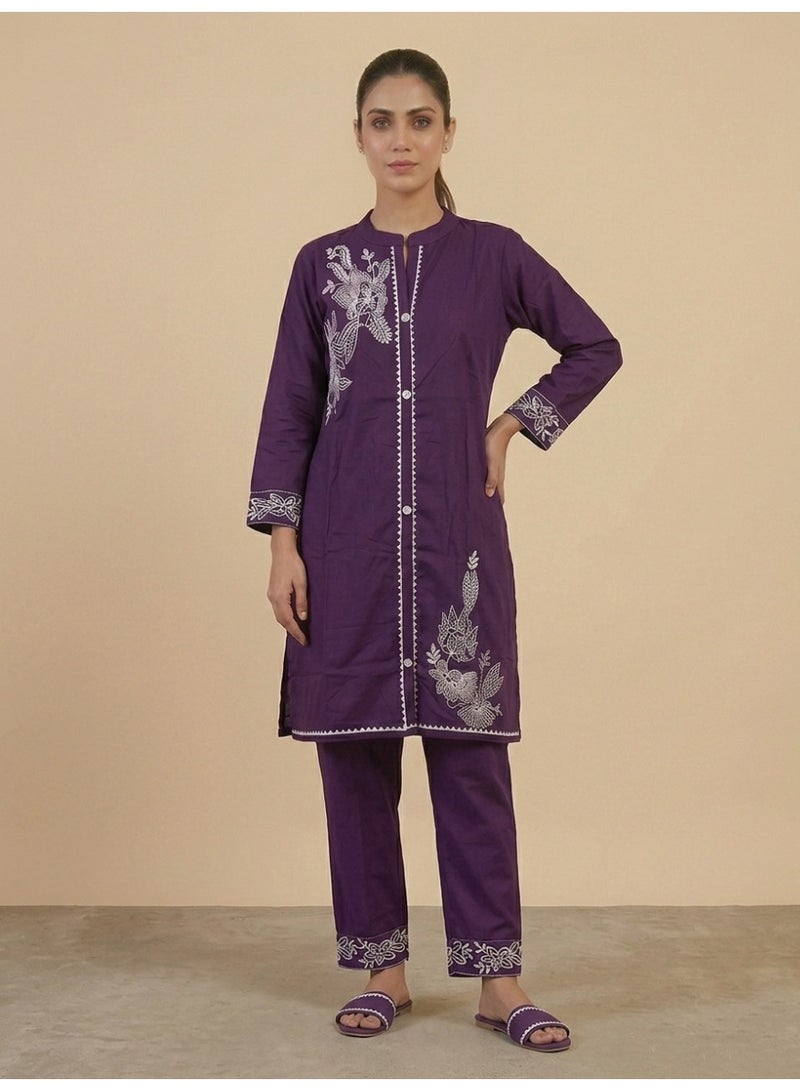 Lucky Kids Women's deep purple floral 100% cotton co-ord set - Image 1
