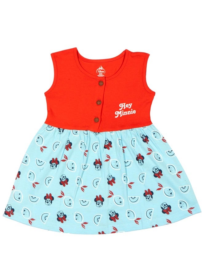 BODYCARE Girls Minnie & Friends Printed Frock - Red & Sky 6-12M - Image 1