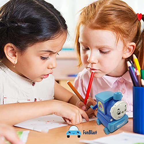 FunBlast Kids Train Shaped Pencil Sharpener with Moving Wheels, Blue - Image 3