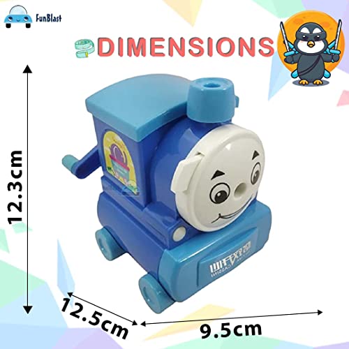 FunBlast Kids Train Shaped Pencil Sharpener with Moving Wheels, Blue - Image 2