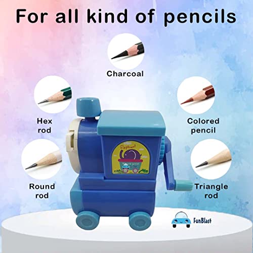 FunBlast Kids Train Shaped Pencil Sharpener with Moving Wheels, Blue - Image 4