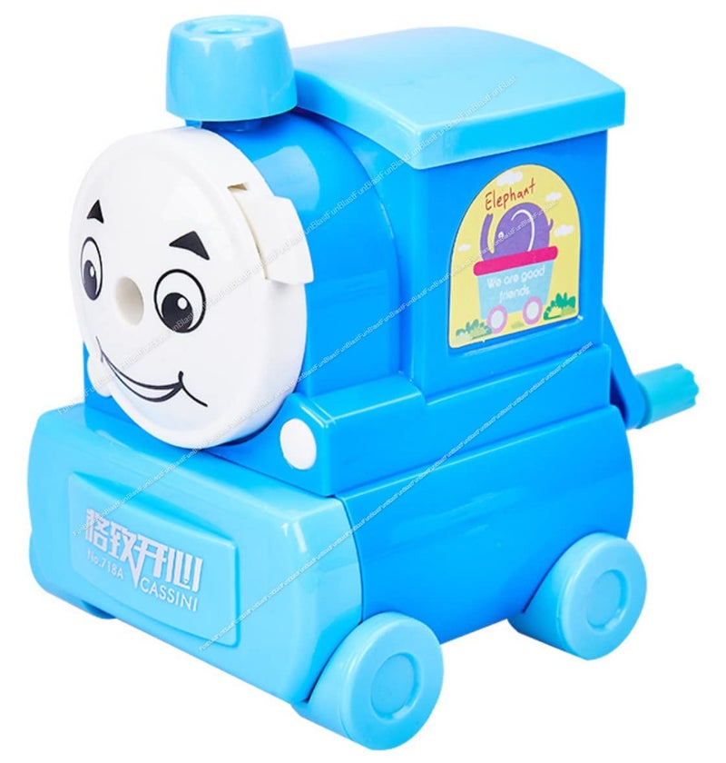 FunBlast Kids Train Shaped Pencil Sharpener with Moving Wheels, Blue - Image 1