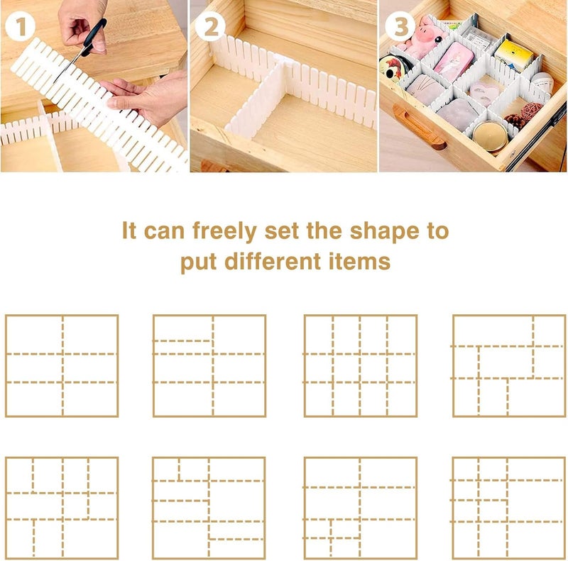 Bofoho Drawer Divider Adjustable Diy Storage Organizer Separator for Tidying Clutter Cutlery Underwear Socks Clothes Dresses Desk & Box in Kitchen Bathroom Bedroom Office (Cut at Will) (White 16pcs) - Image 4