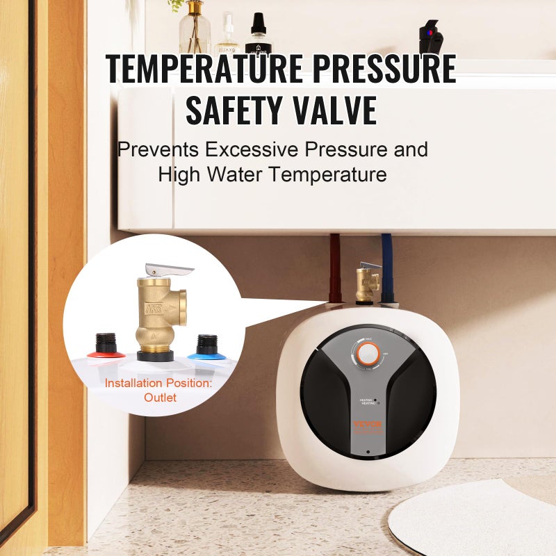 VEVOR Electric Mini-Tank Water Heater 4-Gallon Tank, 1440W Hot Water Boiler Storage, Safety Temperature Pressure Valve Easy Install, for Kichen Bathroom Restaurant, Shelf Wall Mounted - Image 4