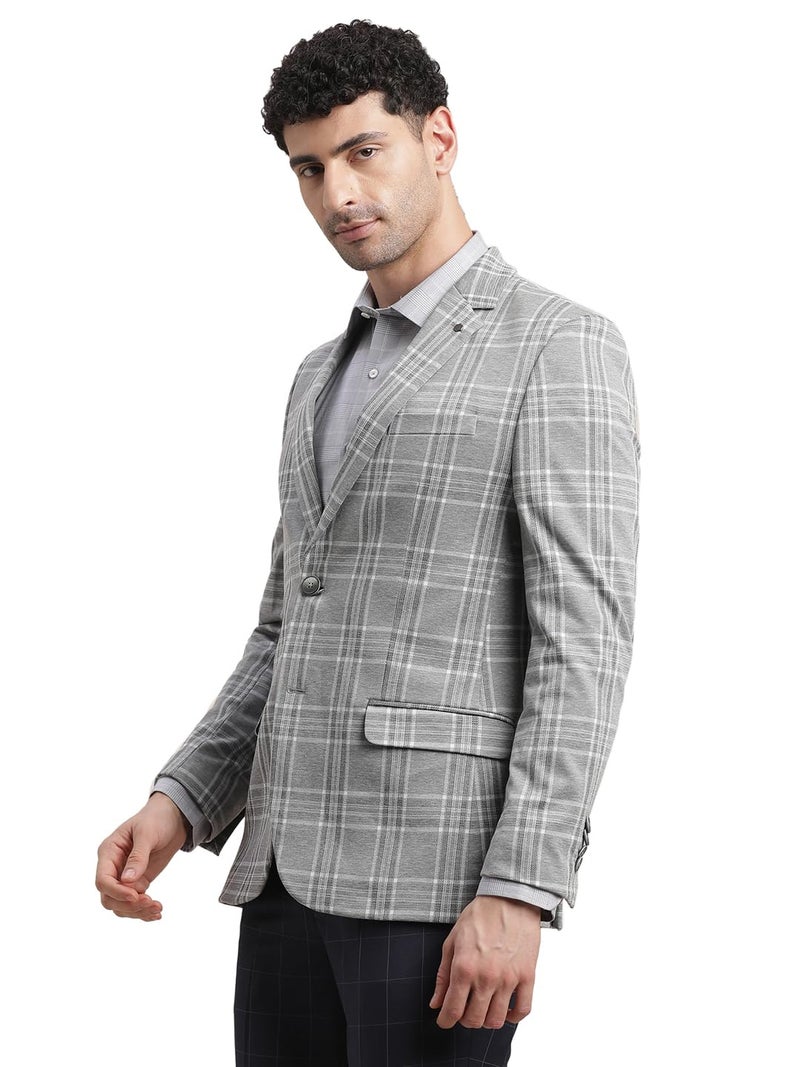 Turtle Men Poly Viscose Notch Lapel Collar Grey Single Breasted Casual Blazer - Image 3