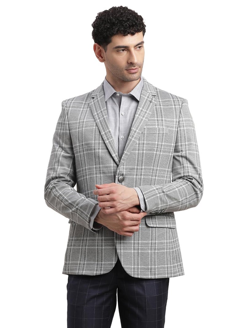 Turtle Men Poly Viscose Notch Lapel Collar Grey Single Breasted Casual Blazer - Image 1