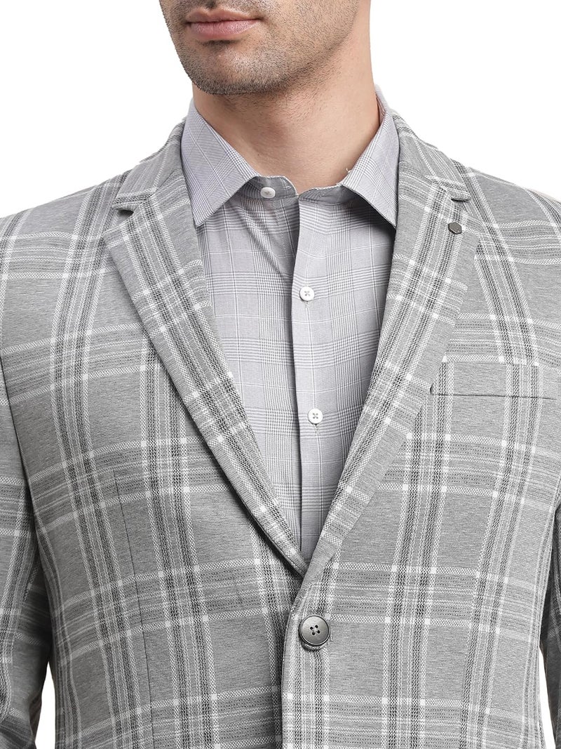 Turtle Men Poly Viscose Notch Lapel Collar Grey Single Breasted Casual Blazer - Image 5