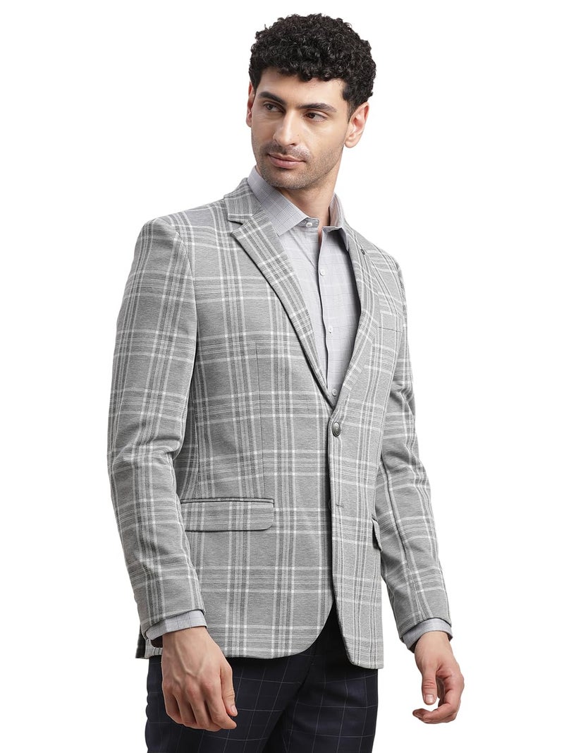 Turtle Men Poly Viscose Notch Lapel Collar Grey Single Breasted Casual Blazer - Image 4