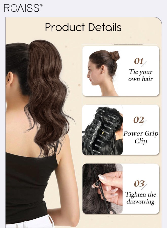 رويس وصلة ذيل حصان صناعية مموجة بطول 18 بوصة للاستخدام اليومي في الحفلات، شعر طويل مجعد ومموج، وصلة ذيل حصان، مشبك مخلب وفك، شعر مستعار طبيعي مع رباط للنساء - Image 5