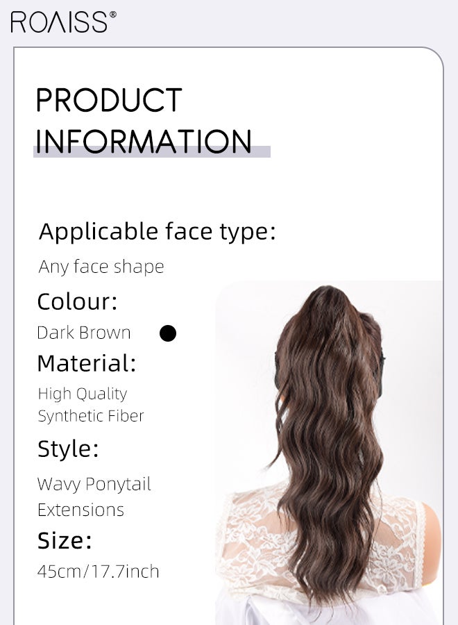 رويس وصلة ذيل حصان صناعية مموجة بطول 18 بوصة للاستخدام اليومي في الحفلات، شعر طويل مجعد ومموج، وصلة ذيل حصان، مشبك مخلب وفك، شعر مستعار طبيعي مع رباط للنساء - Image 2