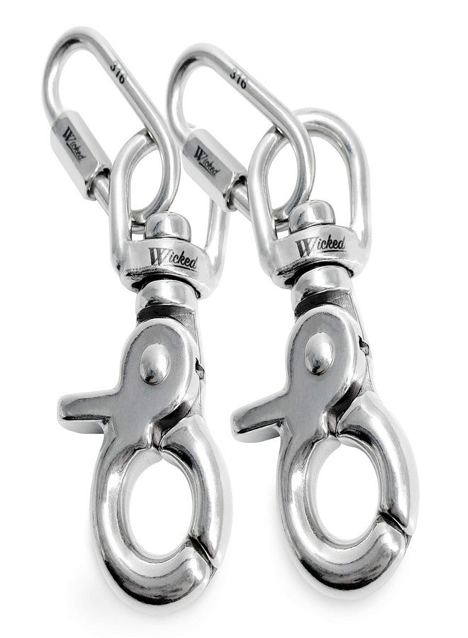 WICKED 316 Stainless Steel 3 1/2” Swivel Eye Trigger Snap Hook and Quick Link - Set of 2 Each - Image 1