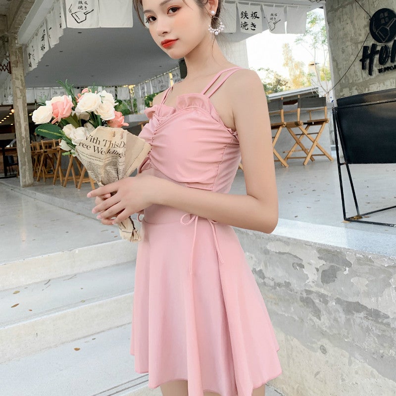 Swimwear Women''s Belly-Covering Slimming Conservative Swimwear Korean-Style ins Hot Spring Sexy Fairy Fan Small Chest Gathering Swimwear Women - Image 5