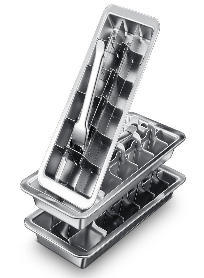 Yaocom صانعة مكعبات الثلج ياوكوم، 3 قطع، 18 فتحة، مصنوعة من الفولاذ المقاوم للصدأ، مع صينية مكعبات ثلج، مثالية للحانات والمطابخ. مزودة بأذرع لإخراج المكعبات بسهولة، مصنوعة من مواد آمنة غذائيًا، مناسبة للتجميد، مثالية للأطعمة والعصائر، قابلة للغسل في غسالة الصحون. - Image 1