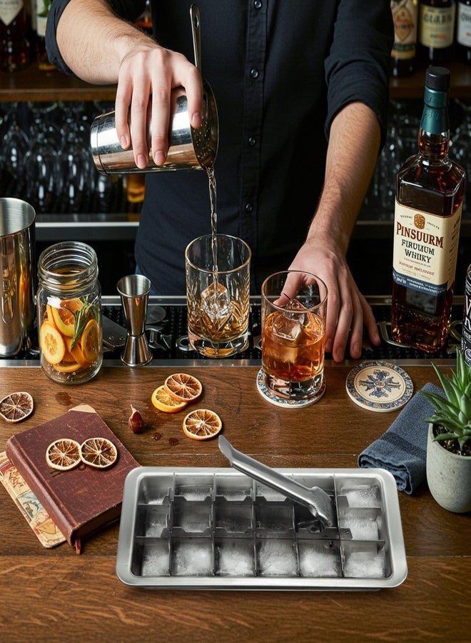 Yaocom صانعة مكعبات الثلج ياوكوم، 3 قطع، 18 فتحة، مصنوعة من الفولاذ المقاوم للصدأ، مع صينية مكعبات ثلج، مثالية للحانات والمطابخ. مزودة بأذرع لإخراج المكعبات بسهولة، مصنوعة من مواد آمنة غذائيًا، مناسبة للتجميد، مثالية للأطعمة والعصائر، قابلة للغسل في غسالة الصحون. - Image 5