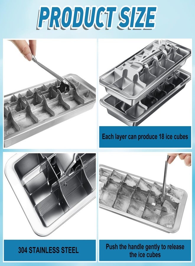 Yaocom صانعة مكعبات الثلج ياوكوم، 3 قطع، 18 فتحة، مصنوعة من الفولاذ المقاوم للصدأ، مع صينية مكعبات ثلج، مثالية للحانات والمطابخ. مزودة بأذرع لإخراج المكعبات بسهولة، مصنوعة من مواد آمنة غذائيًا، مناسبة للتجميد، مثالية للأطعمة والعصائر، قابلة للغسل في غسالة الصحون. - Image 3