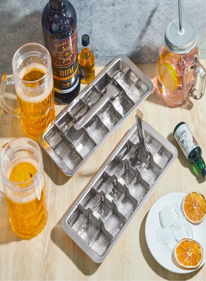 Yaocom صانعة مكعبات الثلج ياوكوم، 3 قطع، 18 فتحة، مصنوعة من الفولاذ المقاوم للصدأ، مع صينية مكعبات ثلج، مثالية للحانات والمطابخ. مزودة بأذرع لإخراج المكعبات بسهولة، مصنوعة من مواد آمنة غذائيًا، مناسبة للتجميد، مثالية للأطعمة والعصائر، قابلة للغسل في غسالة الصحون. - Image 4