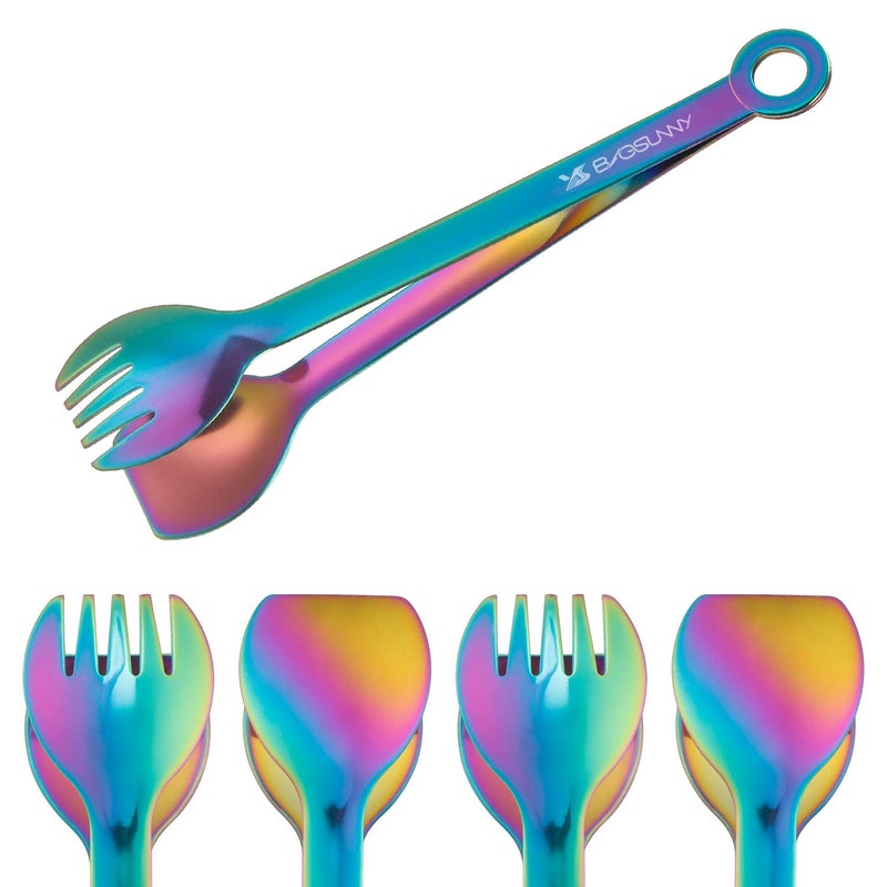 MSY BIGSUNNY MSY BIGSUNNY Multicolor Small Serving Tongs  6 Inches Premium Stainless Steel Appetizer Tongs Set of 4