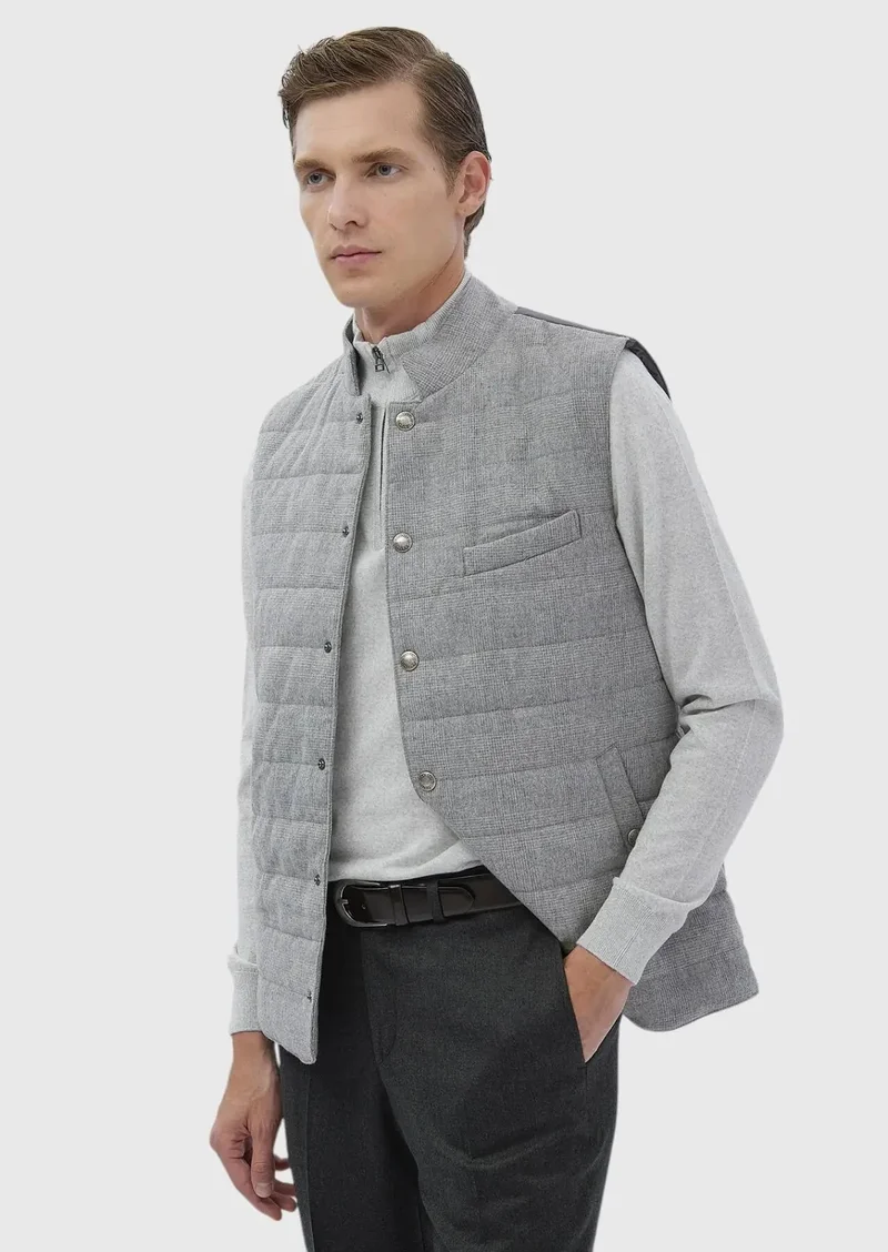 RAMSEY Light Grey Regular Fit Turtleneck Casual Weaving Puffer Vest