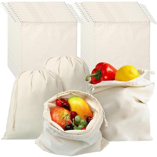 Gowloz Reusable Cotton Drawstring Bags Set of 6 – Washable & Grocery, Vegetable & Multipurpose Storage Bags (4 Small, 4 Medium, 4 Large) - Image 1