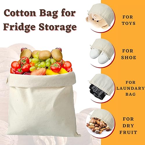 Gowloz Reusable Cotton Drawstring Bags Set of 6 – Washable & Grocery, Vegetable & Multipurpose Storage Bags (4 Small, 4 Medium, 4 Large) - Image 2