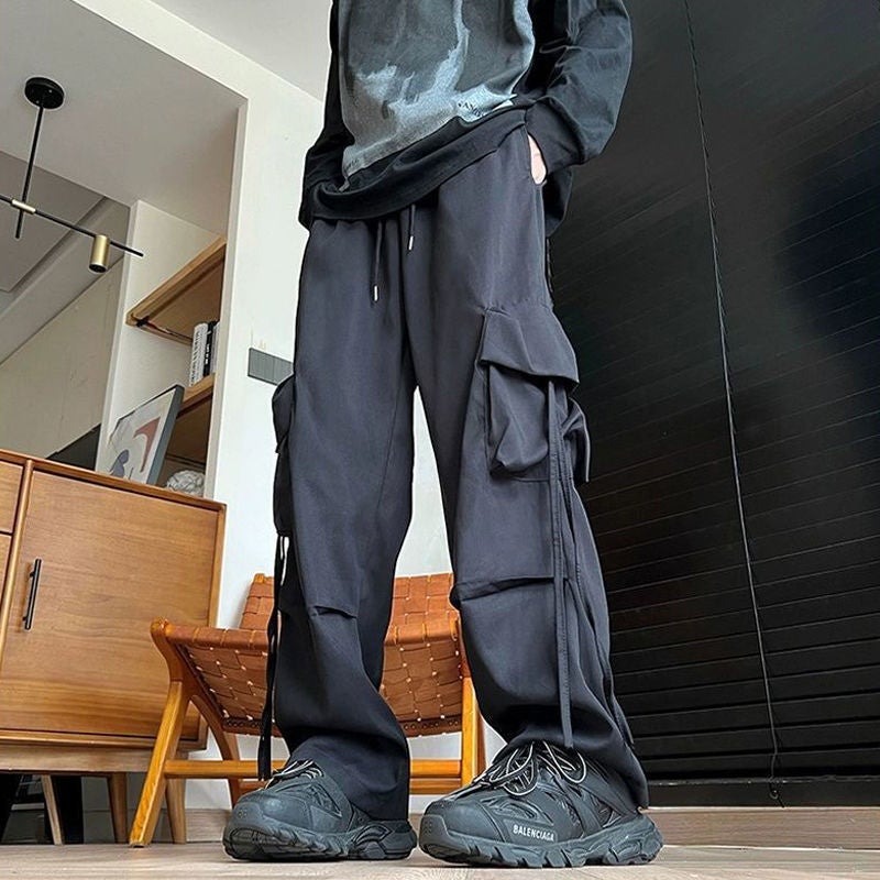 oversize Dopamine Handsome Work Pants Mens Loose American Style Retro Slimming Straight Casual Wide-leg Pants Black 8300 (sliding surface) 