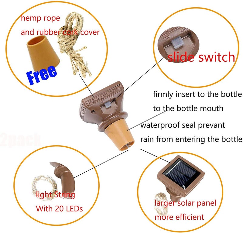 YJFWAL Upgraded 12 Pack Solar Wine Bottle Lights, 20 LEDs Waterproof Copper Light, Bottle Light Fairy Cork String Lights for Yard Patio Decor, DIY Birthday Gift for Mom Grandma Girlfriend(3 Colors) - Image 2