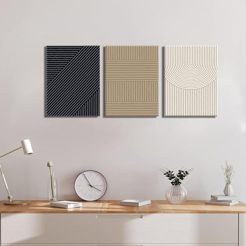 yulihaz Boho Modern Wall Art Set of 3 Abstract Line Wall Decor Minimalist Neutral Canvas Pictures Beige Brown Black Poster Mid Century Painting Print Artwork for Bedroom Living Room Framed 12x16 in - Image 5