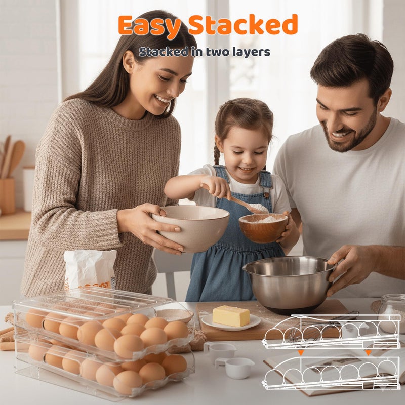 SMRCAD Egg Holder for Fridge, Automatic Steady Rolling Egg Dispenser with Silicone Bumpers & Handle for Refrigerator, Large Capacity Egg Organizer with Lid - Image 4