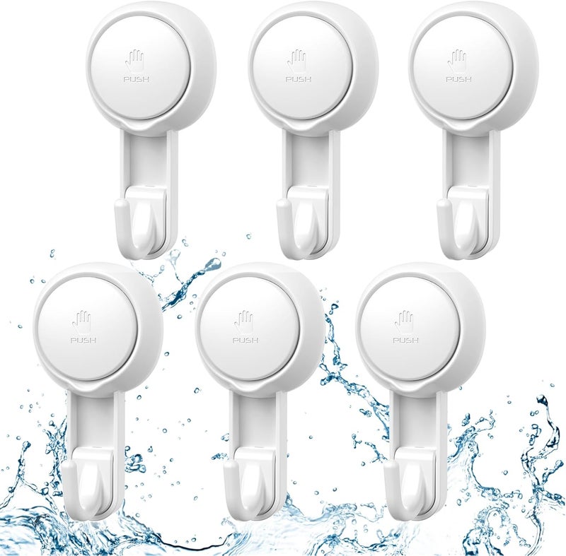 Marchpower Suction Hooks for Shower,6-Pack Powerful Vacuum Suction Shower Hook- Heavy Duty Hangers Waterproof Wall Hooks for Bathroom Kitchen Towel,Robe,Window,Glass Door - Image 1